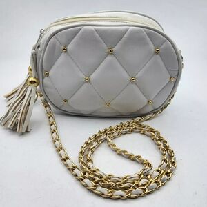 Elegant White Quilted Gold Grommet Hardware w/ Chain Crossbody Bag